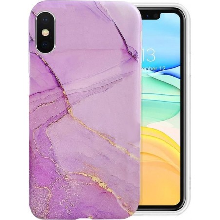 IYUPP iPhone X / XS Hoesje Marmerprint Paars Marmer Cover