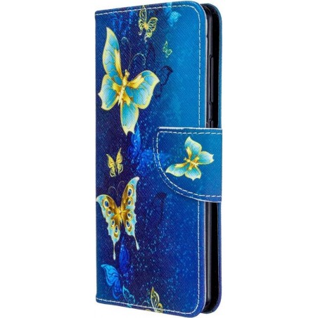 Goud blauw vlinder agenda wallet book case hoesje Samsung Galaxy A41