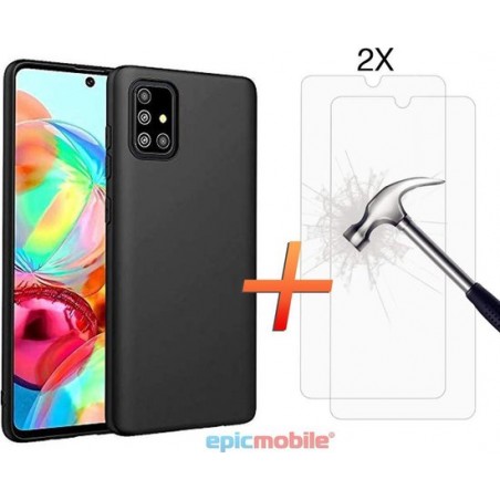 Samsung Galaxy A31 Matte Zwart Siliconen Back Cover met 2X Screenprotector - Tempered Glass - Epicmobile