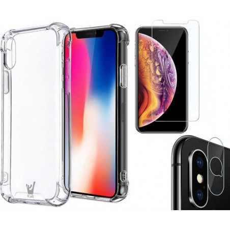 iPhone XS Hoesje - Transparant Shock Proof Siliconen Case + Screenprotector + Camera Protector