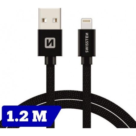 Swissten Lightning naar USB kabel voor iPhone/iPad - 1.2M - Zwart