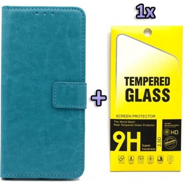 Samsung Galaxy A20S Hoesje - Portemonnee Book Case & Tempered Glass - Turquoise