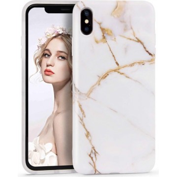 Luxe marmer case voor iPhone X - iPhone XS hoesje wit - goud - back cover soft TPU zacht