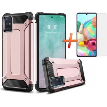 Samsung Galaxy A51 Hoesje - Heavy Duty Back Cover met 1X Screenprotector - Tempered Glass  - ROSE GOUD - Epicmobile