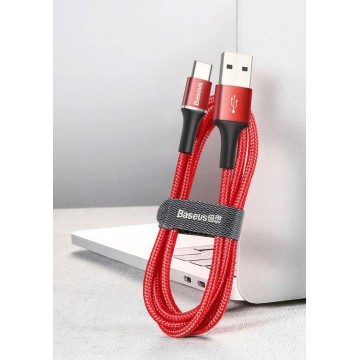 Baseus Gevlochten USB-C Kabel 2 Meter met LED Indicator Lampje Rood