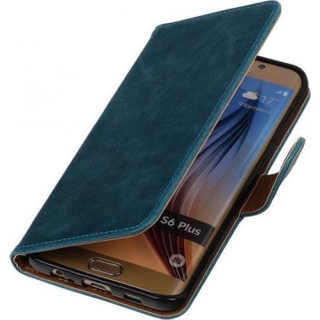 Blauw Pull-Up PU Hoesje Samsung Galaxy S6 Edge Plus Booktype Wallet Cover