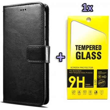 LG K22 Hoesje Zwart - Portemonnee Book Case - Kaarthouder & Magneetlipje & Glazen Screenprotectors