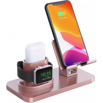 Oplaadstation iPhone | 3 in 1 Docking Station Apple | Snelle Oplader iPhone / iWatch / AirPods | Fast Charger | Rose