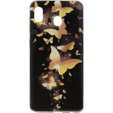 ADEL Siliconen Back Cover Softcase Hoesje voor Samsung Galaxy A20e - Vlinder Goud