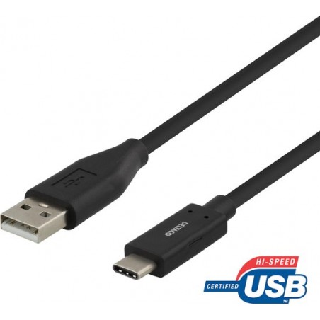 DELTACO USBC-1003M USB-C naar USB-A-kabel, 3A, zwart – 0,5 meter