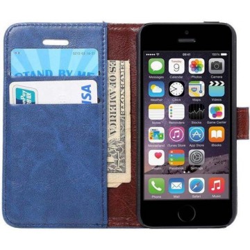 Apple iPhone SE / 5S / 5 Hoesje Lederen Portemonnee Donker Blauw