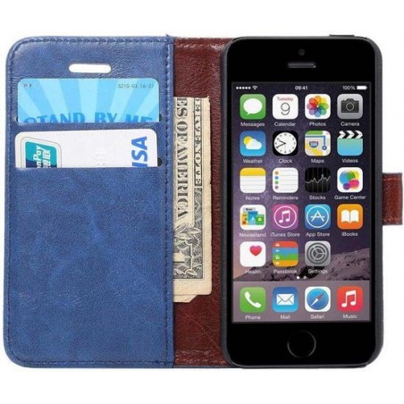 Apple iPhone SE / 5S / 5 Hoesje Lederen Portemonnee Donker Blauw