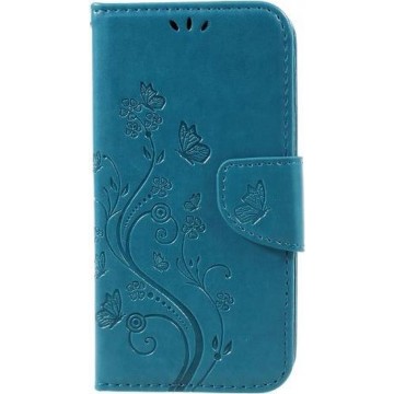 Book Case Hoesje Bloemen Samsung Galaxy S8 - Lichtblauw