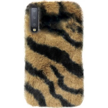 ADEL Siliconen Back Cover Softcase Hoesje voor Samsung Galaxy A7 (2018) - Luipaard Pluche Fluffy Zachte Stof