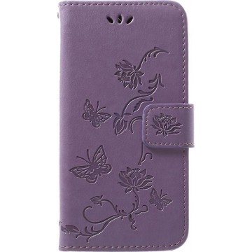 Shop4 - Samsung Galaxy A40 Hoesje - Wallet Case Bloemen Vlinder Paars