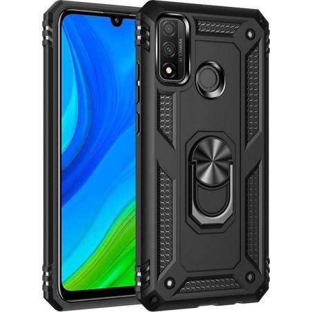 Huawei P Smart 2020 Hoesje Zwart - Anti-Shock Hybrid Armor met Kickstand Ring