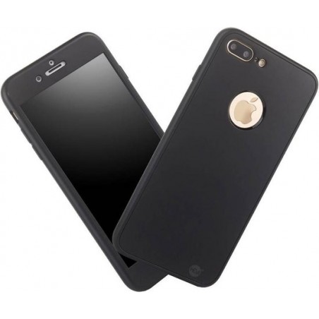 IPhone 8 Plus Full Body Cover Case Zwart 360 graden Zwart / Inclusief handige uitschuifbare Hoesjesweb Stylus Pen
