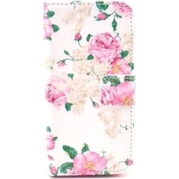 GadgetBay Klassiek rozenstruik kunstlederen iPhone 5 5s SE 2016 Wallet Bookcase hoesje - Roze