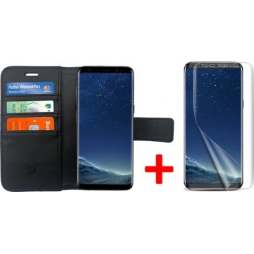 Samsung S8 Hoesje en Samsung S8 Screenprotector - Samsung Galaxy S8 Hoesje Book Case Leer Wallet Zwart + Screen Protector
