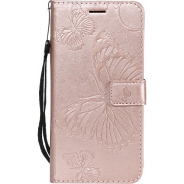 Bookcase voor Apple iPhone 7 Plus - iPhone 8 Plus - Roze - Vlinders - Bloemen - Portemonnee Hoesje