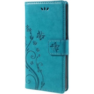 Book Case Hoesje Bloemen Huawei P8 Lite - Blauw