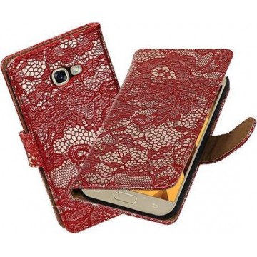 BestCases.nl Rood Lace booktype wallet cover hoesje Samsung Galaxy A5 2017