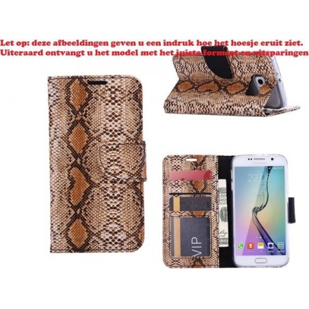 Xssive Hoesje voor Samsung Galaxy S7 Boek Hoesje Book Case Slangen Print Licht Bruin