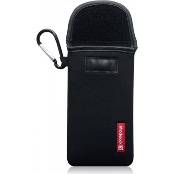 Hoesje voor iPhone 12 Mini, Shocksock neopreen pouch met karabijnhaak, insteekhoesje, zwart