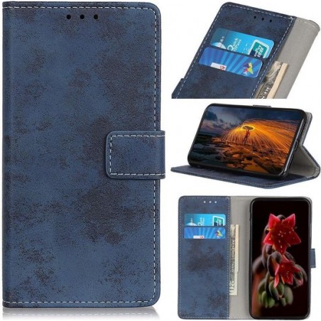 LG V60 ThinQ 5G Hoesje Retro Wallet Stand Kunst Leer Blauw