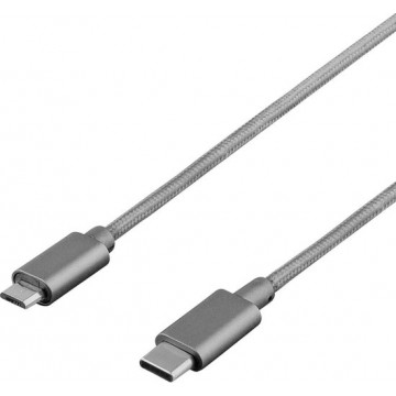 DELTACO USBC-1252 USB-C naar Micro-USB kabel gevlochten - 1 meter - Spacegrey