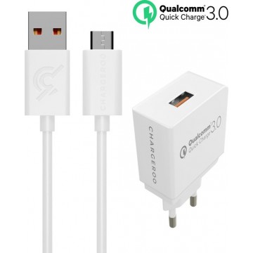 Chargeroo Micro USB Kabel met Oplader - Quick Charge 3.0 - 1.2 meter - 18W/3A Adapter Snellader - Wit
