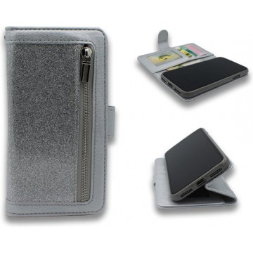 Samsung Galaxy A51 Hoesje - Hoge Kwaliteit Glitter Portemonnee Book Case - Zilver