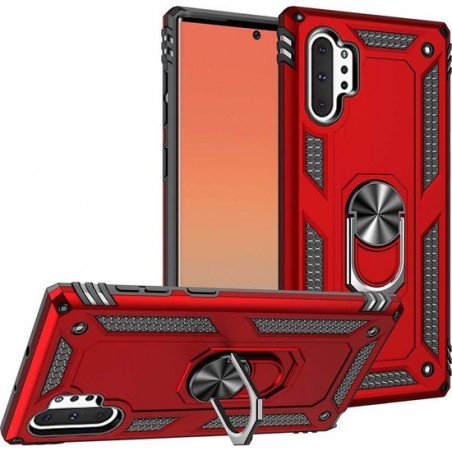 Samsung Galaxy Note 10 Plus Hoesje - Anti-Shock Hybrid Armor met Kickstand Ring - Rood