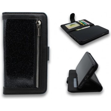 Samsung Galaxy S8 Hoesje - Hoge Kwaliteit Glitter Portemonnee Book Case met Rits - Zwart