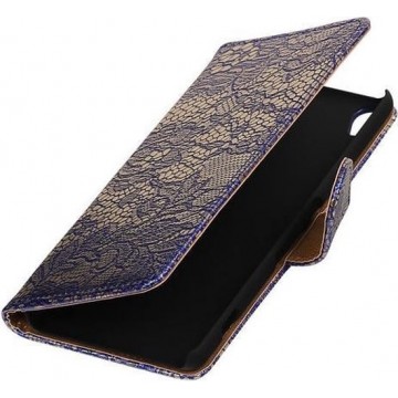 Blauw Lace booktype wallet cover - telefoonhoesje - smartphone hoesje - beschermhoes - book case - hoesje voor LG Joy