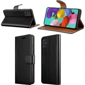 Samsung Galaxy A51 Hoesje Wallet Case PU Leer Zwart Portemonnee
