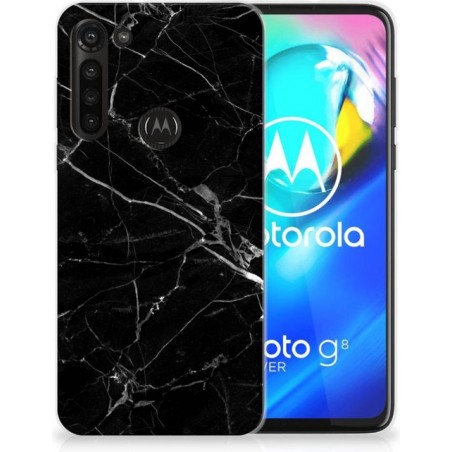 Smartphone hoesje Motorola Moto G8 Power Transparant Hoesje Marmer Zwart