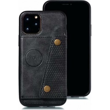 DrPhone LPU Iphone 11 Pro- Luxe PU - Lederen Siliconen Case - magneet functie -kaarthouder – zwart
