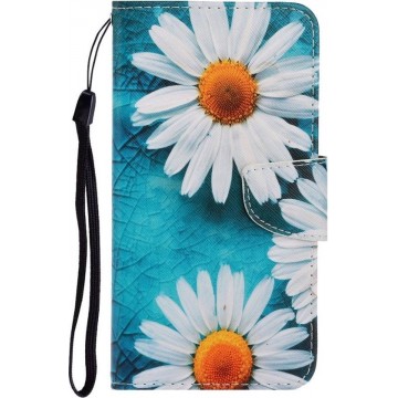 Blauw wit bloem agenda wallet case hoesje Samsung Galaxy A41