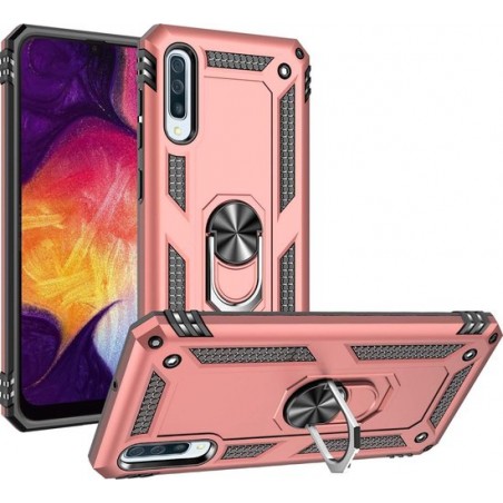 Samsung Galaxy A50 & A30s Hoesje - Anti-Shock Hybrid Armor met Kickstand Ring - Roségoud