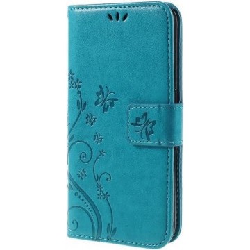 Book Case Hoesje Bloemen Samsung Galaxy S6 - Blauw