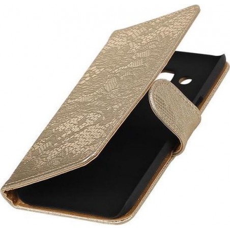 BestCases.nl Goud Lace booktype cover hoesje voor Samsung Galaxy J7 2016