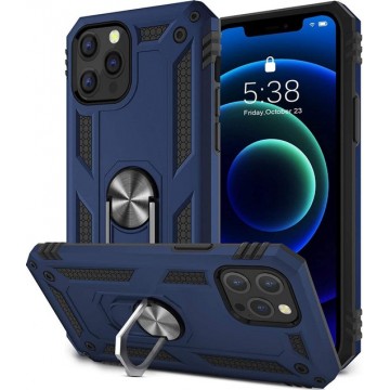 Apple iPhone 12 & iPhone 12 Pro Hoesje Blauw - Anti-Shock Hybrid Armor met Kickstand Ring