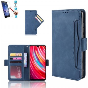 Samsung Galaxy A41 Book Case Blauw Cover Case Hoesje Lederen Pu - 1 x Tempered Glass Screenprotector