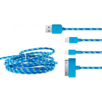 Gevlochten 3-in-1 kabel blauw