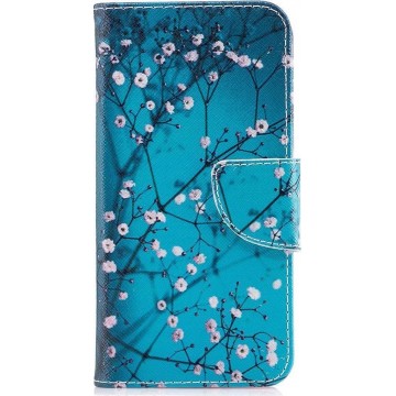 Shop4 - LG Q6 Hoesje - Wallet Case Bloesem Blauw