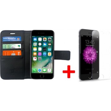 Hoesje voor Apple iPhone 7 Book Case Portemonnee + Screenprotector - Cover voor 3 Pasjes Zwart