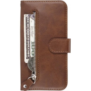 Portemonnee bruin wallet book-case rits hoesje Samsung Galaxy A71