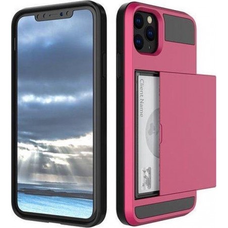 Hoesje voor Samsung Galaxy S20 - Hard case hoesje met ruimte voor pasjes - Donker Roze - Pasjeshouder telefoonhoesje - LunaLux