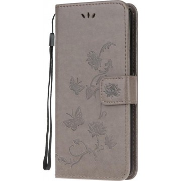 Samsung Galaxy A51 Hoesje - Bloemen Book Case - Grijs